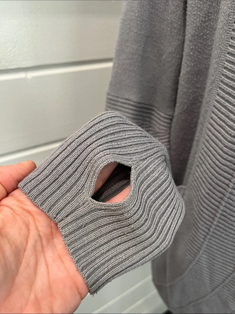 Gray Open-Front Ribbed Shawl Collar Sweater